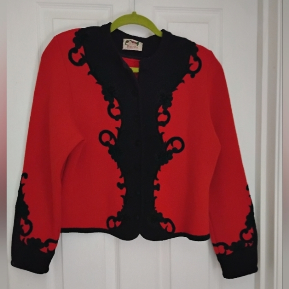 Vtg Astrifa Wool Ornate Sweater Jacket Applique Embroidery Germany